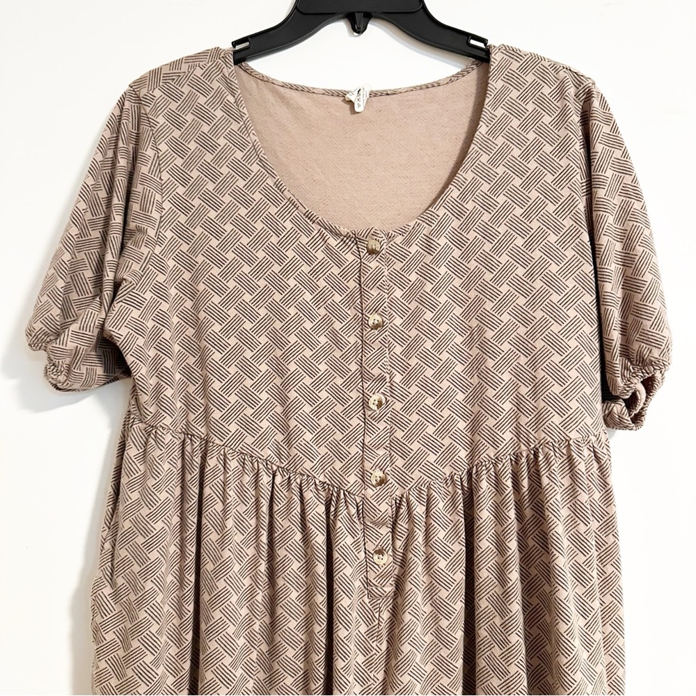 Kate Quinn Jumpsuit Button Front Brown Patterned Jogger Short Sleeve Cotton - Picture 3 of 5